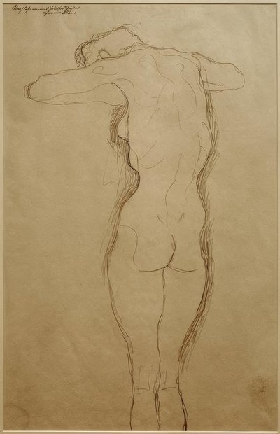 Nu de dos debout, les bras pliés horizontalement (Étude) - Gustav Klimt