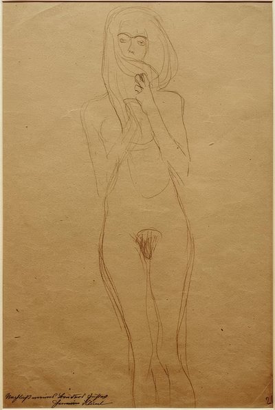 Nu féminin debout, bouche cachée par les cheveux - Gustav Klimt