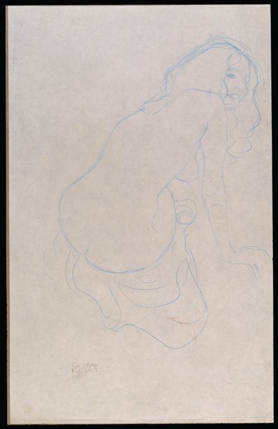 Femme penchée à droite avec de longs cheveux, vers 1910-11 - Gustav Klimt