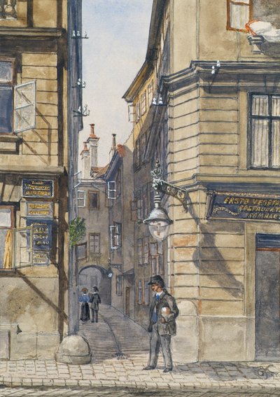 La rue Brunngasse avec le premier restaurant végétarien à Vienne - Gustav Korompay