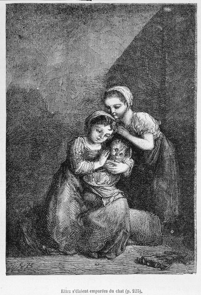 Cosette et son amie et le chat - dans "Les Misérables" par Victor Hugo, ill. par Brion, éd. Hetzel et Lacroix - Gustave Brion