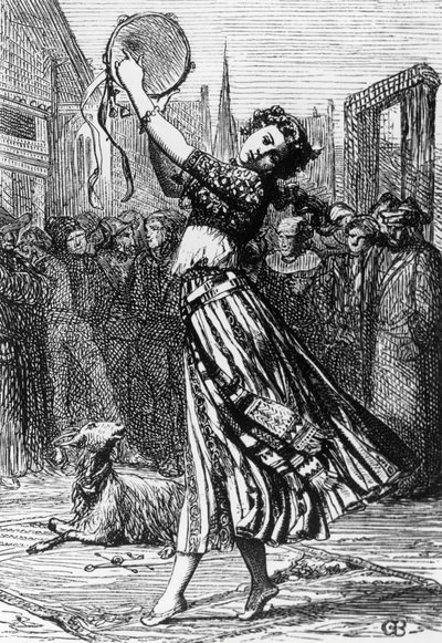 Esmeralda avec sa chèvre Djali, illustration pour Notre-Dame de Paris, roman de Victor Hugo (1802-1885), gravure d