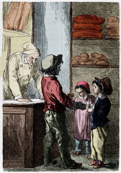 Gavroche donne du pain aux enfants - dans Les Misérables de Victor Hugo, ill. par Brion, éd. Hetzel et Lacroix - Gustave Brion