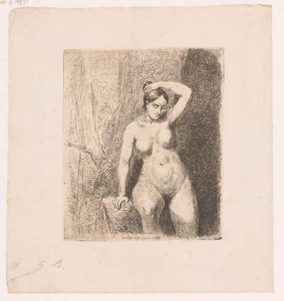 Femme nue assise tenant son chignon - Gustave Buschmann