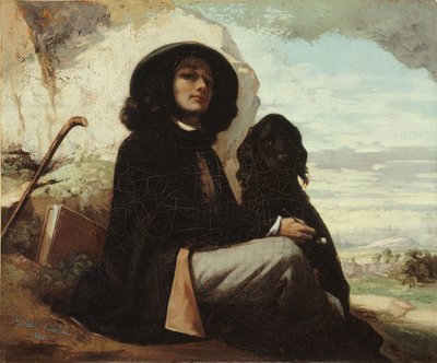 Français :  Autoportrait dit Courbet au chien noir Self-Portrait with a Black Dog - Gustave Courbet