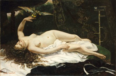 Français :  La Femme au perroquet Woman with a Parrot - Gustave Courbet
