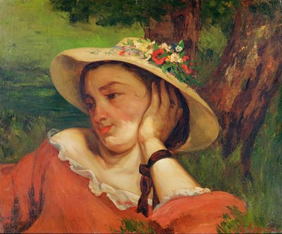 Femme au chapeau de paille avec des fleurs, c.1857 - Gustave Courbet