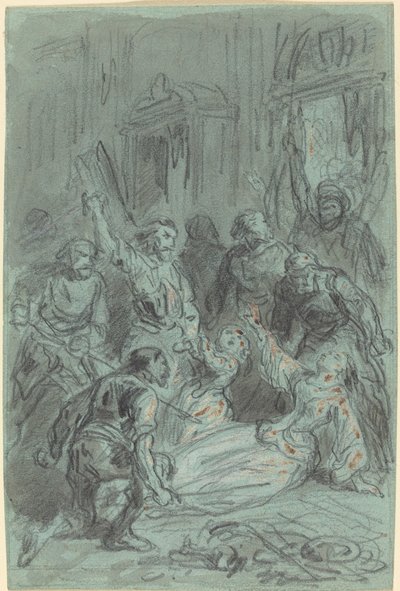 Une scène dramatique avec une femme évanouie - Gustave Dore