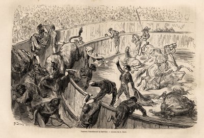 Un taureau franchissant la barrière, lors d