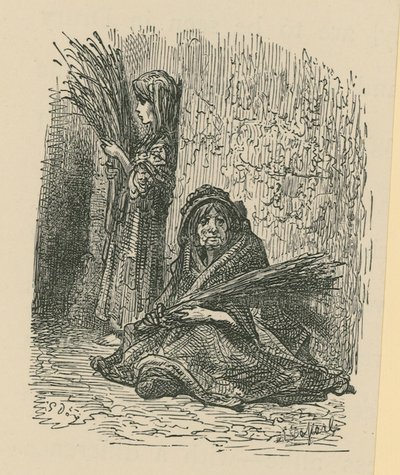 Une femme et une jeune fille vendant des fleurs séchées - Gustave Dore
