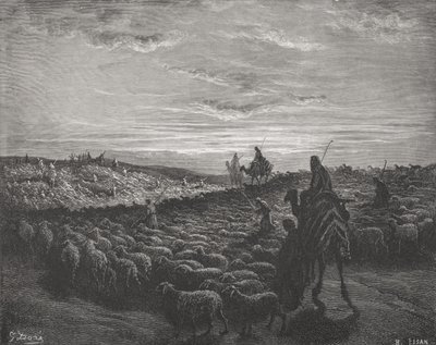 Abraham voyageant vers la terre de Canaan, Genèse 13:1-4, illustration de 
