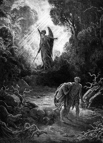 Adam et Ève chassés du Paradis. Gravure par Gustave Doré. Édition Mame 1891. - Gustave Dore