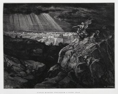 Un ange avec Saint Jean-Baptiste devant Jérusalem, Illustration de la Bible de Doré - Gustave Dore