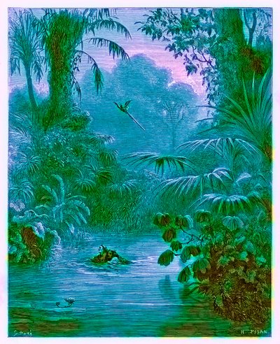 Atala et Chactas traversant une rivière, illustration de 