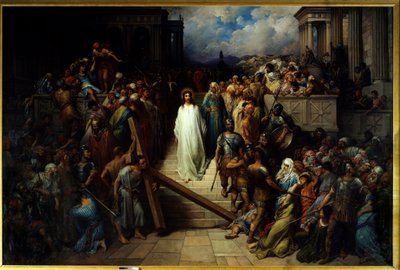 Christ quittant le prêtre. Après avoir été condamné par le peuple, Jésus-Christ commence le chemin de croix. - Gustave Dore