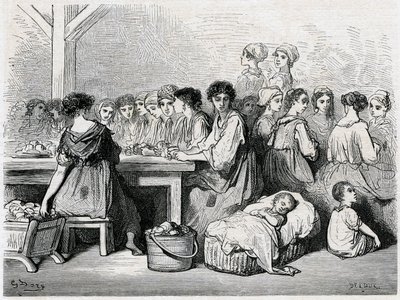 Cigarreras de Séville. Manufacture de cigares, ouvriers, tabac. Dessin de Gustave Doré illustrant le "Voyage en Espagne" de Charles Davillier - Gustave Dore