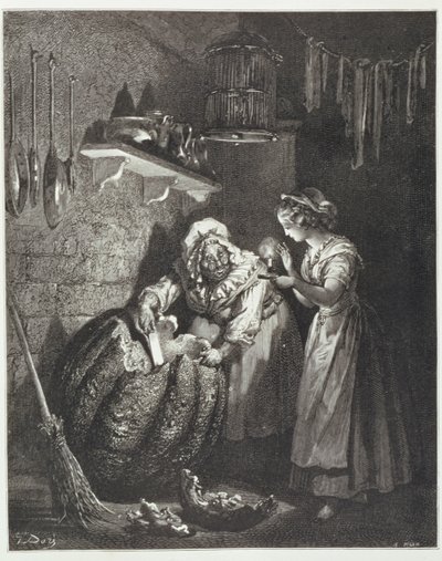 La marraine de Cendrillon et la citrouille, gravée par Heliodore Joseph Pisan (1822-90) c.1868 - Gustave Dore