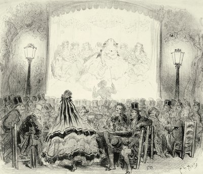 Salle de concert de café en France, vers 1865, gravure - Gustave Dore