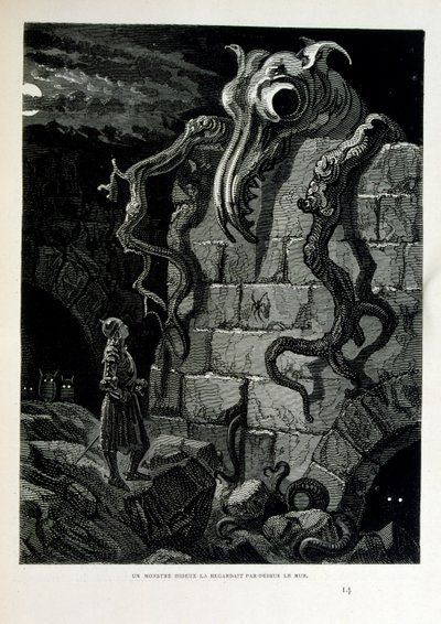 Croque-Mitaine; illustration de 1863, par Gustave Doré (1832 – 1883); artiste français, graveur, illustrateur. Croque-Mitaine (Le Croque-mitaine) un personnage maléfique présenté aux enfants pour les effrayer et ainsi les rendre plus sages. - Gustave Dore