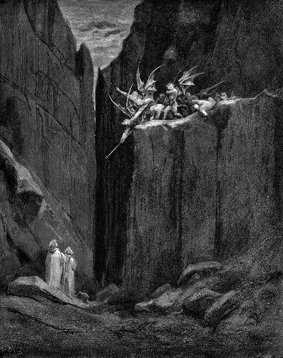Dante protégé par Virgile contre les démons - Gustave Dore