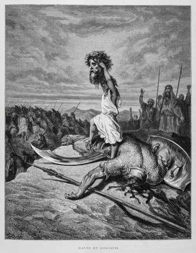 David tue Goliath, Illustration de la Bible de Doré - Gustave Dore