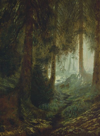 Cerfs dans un paysage forestier - Gustave Dore