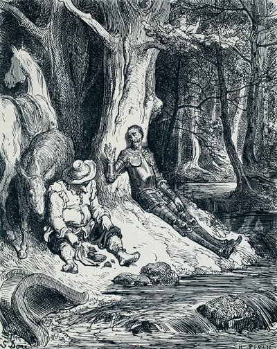 Don Quichotte et Sancho Panza en illustration, par Gustave Doré pour Don Quichotte, par Miguel de Cervantes Saavedra - Gustave Dore