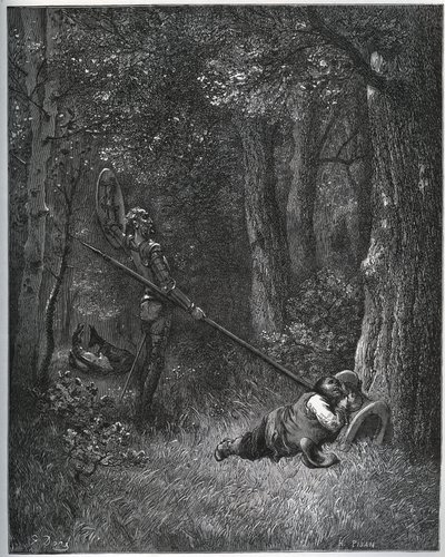Don Quichotte réveillant Sancho Panza - de "Don Quichotte de la Manche" de Miguel Cervantes - Gustave Dore