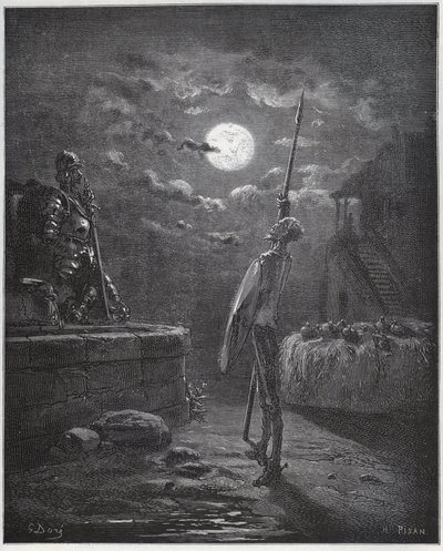Don Quichotte veille sur ses armes - de « Don Quichotte de la Manche » de Miguel Cervantes - Gustave Dore