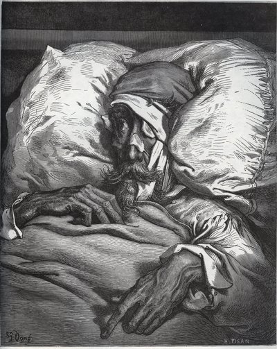 Don Quichotte blessé - de "Don Quichotte de la Manche" par Miguel Cervantes (1547-1616) - Gravure sur bois d