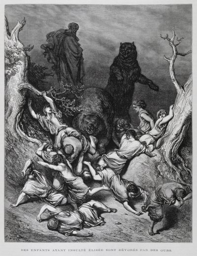 Élisée regarde les enfants détruits par des ours, Illustration de la Bible de Doré - Gustave Dore