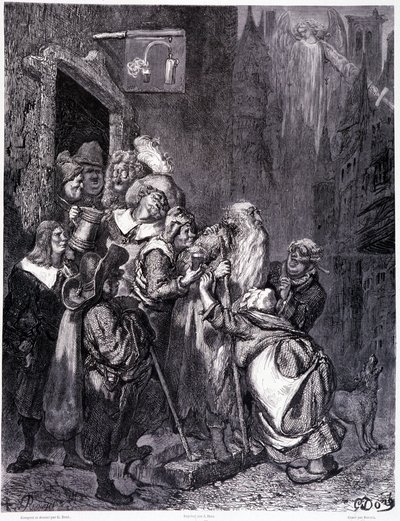 Entrez dans cette auberge, planche IV - Illustration de Gustave Doré pour La légende du Juif errant de Pierre Dupont, édition Librairie du magasin pittoresque, Paris 1862 - Gustave Dore