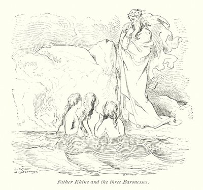 Le père Rhin et les trois baronnes (gravure) - Gustave Dore
