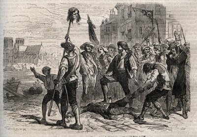 Révolution française : Mort de Jacques de Flesselles, comte de Brégy (1730-1789), administrateur français, prévôt des marchands sur les degrés de l