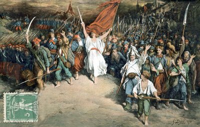 République française menant le peuple français à combattre les Prussiens, dessin de Gustave Doré (1870), Carte postale - Gustave Dore