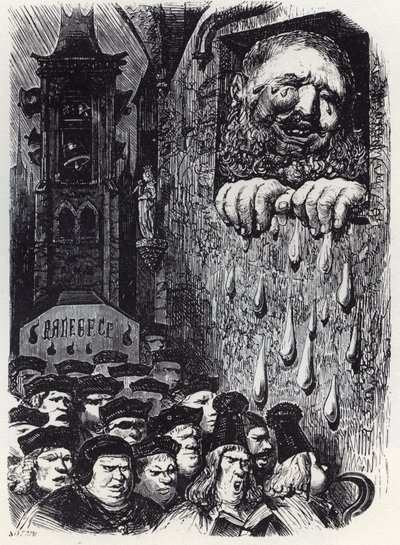 Gargantua pleurant la mort de sa femme - illustration de 