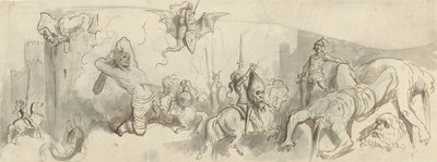 Combat entre chevaliers et géants - Gustave Dore