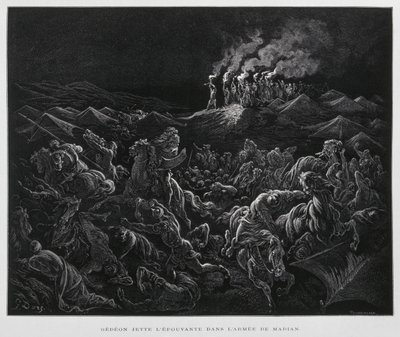 Gédéon attaque les Madianites la nuit, Illustration de la Bible de Doré - Gustave Dore