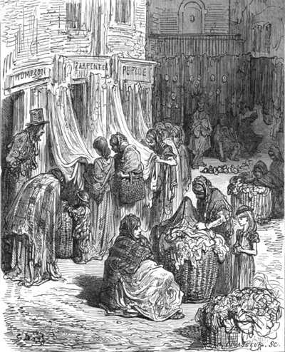 Gloucester Street, New Cut-Old Clothes Mart, 1872 - Gustave Dore