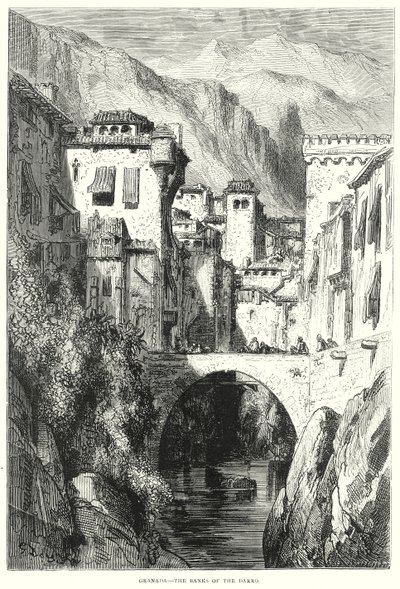 Grenade - Les rives du Darro (gravure) - Gustave Dore