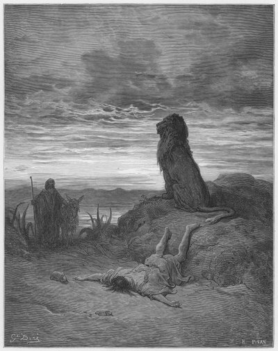 Bible de Gustave Doré : Le prophète désobéissant tué par un lion - Gustave Dore