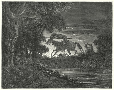 Don Quichotte de Gustave Doré : "Don Quichotte, accompagné de son cœur intrépide, sauta sur Rozinante" - Gustave Dore