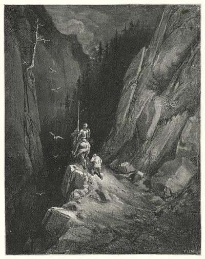Don Quichotte de Gustave Doré : "Don Quichotte était transporté de joie de se retrouver là où il pouvait flatter son ambition avec l