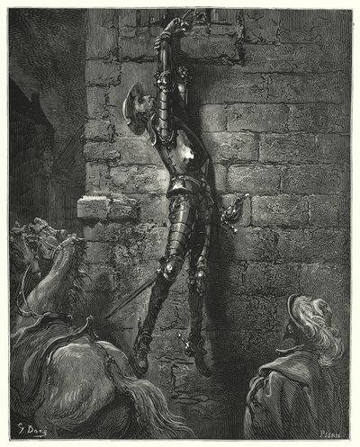 Don Quichotte de Gustave Doré : "Il serait inévitablement tombé au sol, si son poignet n