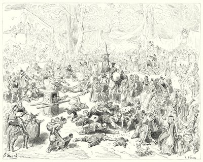 Don Quichotte de Gustave Doré : "Le pauvre Sancho suivait son maître avec un cœur lourd" (gravure) - Gustave Dore