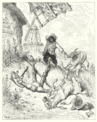 Don Quichotte de Gustave Doré : "Sancho courut aussi vite que son âne pouvait pour aider son maître" - Gustave Dore
