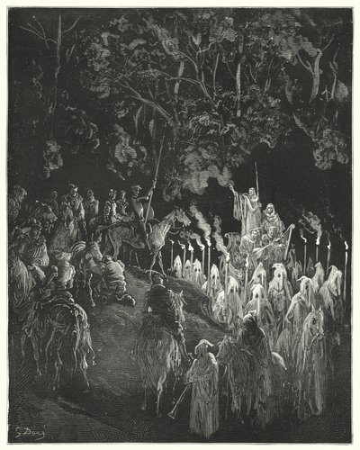 Don Quichotte de Gustave Doré : "La figure en robe se leva" (gravure) - Gustave Dore