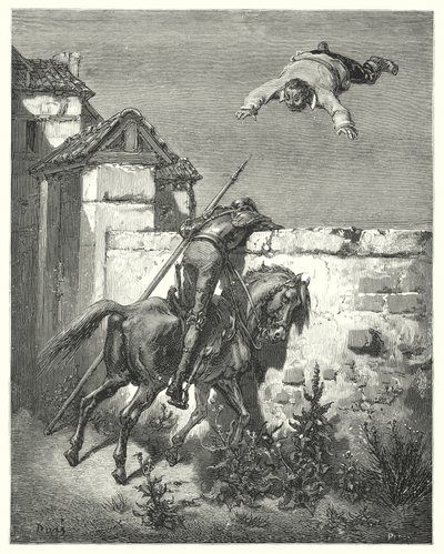 Don Quichotte de Gustave Doré : « Plus il tempêtait, plus ils le lançaient et riaient » - Gustave Dore