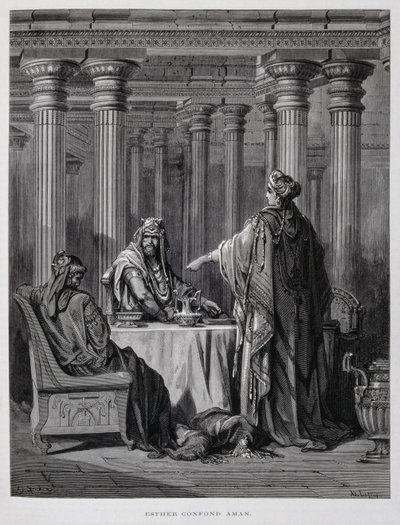 Haman dénoncé par la reine Esther, Illustration de la Bible de Doré - Gustave Dore