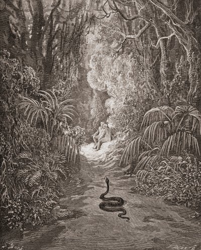 Illustration par Gustave Doré 1832-1883 artiste et illustrateur français pour Le Paradis perdu de John Milton Livre IX lignes 434 et 435 - Gustave Dore